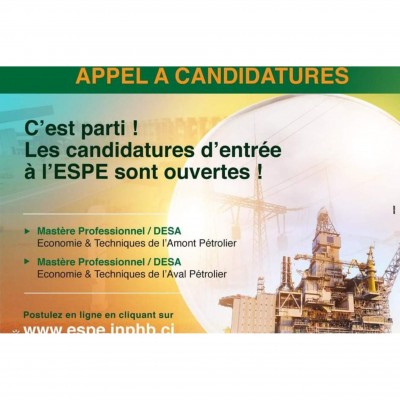 Côte d'Ivoire :  Yamoussoukro, la rentrée à l'Ecole supérieure du pétrole et de l'énergie annoncée pour le 14 septembre prochain, les préinscription ouvertes jusqu'au 30 avril 2020