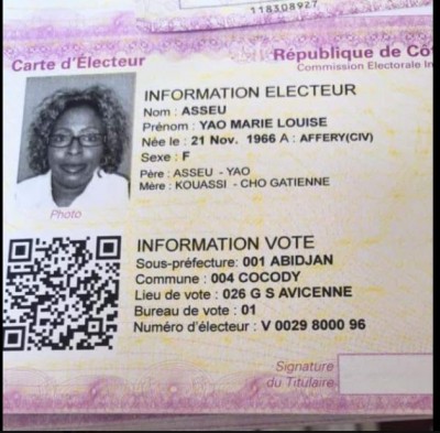 Côte d'Ivoire : La carte d'électeur de feue Marie Louise Asseu qui crée une polémique « inutile »