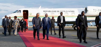 Côte d'Ivoire : IDA-21, Umaro Sissoco Embalo et  Mohamed Ould Ghazouani acceuillis par Tiémoko Koné