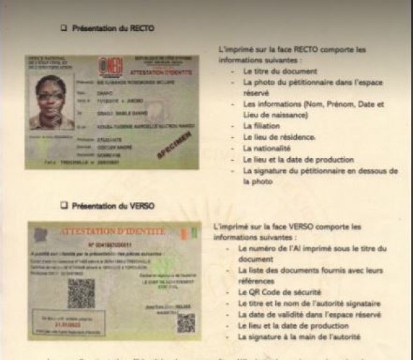 Côte d'Ivoire  Identification, un nouveau format des imprimés de l